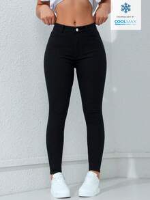 SHEIN ICON 女式口袋紧身休闲百搭牛仔裤 - 黑色 - 查看 7