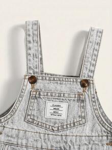 Cozy Pixies Baby Boy Letter Patch Pocket Design Denim Overalls - Light Grey - View 4