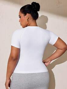 Velisys Velisys Plus Size Women Solid Color Raglan Short Sleeve Sports T-Shirt Gym Sports White Summer Sports Gym With Breathable Fabric Gym - Black and White - View 2