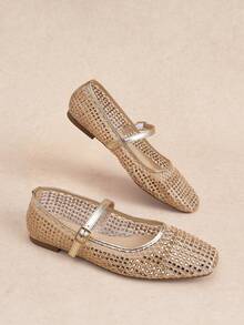 Rosivie Women's Fashionable Casual Commute Metallic Flats Valentine's Day - Golden Cube Diamond - View 12