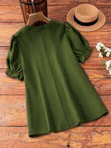 SHEIN LUNE CURVE 大尺碼女款刺繡春夏季浪漫時尚百搭休閒通勤襯衫 - 軍綠色 - 查看 2