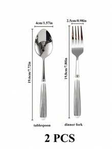 Haus Hana 1PC/2PCS Ceramic Handle Stainless Steel Flatware , Polished Surface Cutlery With Striped Pattern Ceramic Handle Dessert Spoon, Dinner Fork, And Table Spoon - Creative Kitchen Tools Including Fork, Teaspoon, And Soup Spoon, Ideal For Daily Dining - Multicolor - View 10