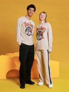 TOM & JERRY X SHEIN Unisex 1pc Cartoon Pattern T-Shirt - Khaki - View 9