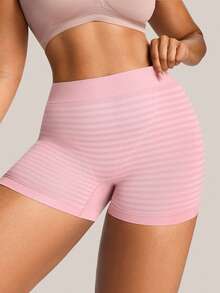 Barelissa 4pcs Women Plus Size Boyshorts High Waisted Stretch Anti Chafing Underwear Curve Striped Seamless Breathable Comfortable Brown Hot Pink Summer - Multicolor - View 6