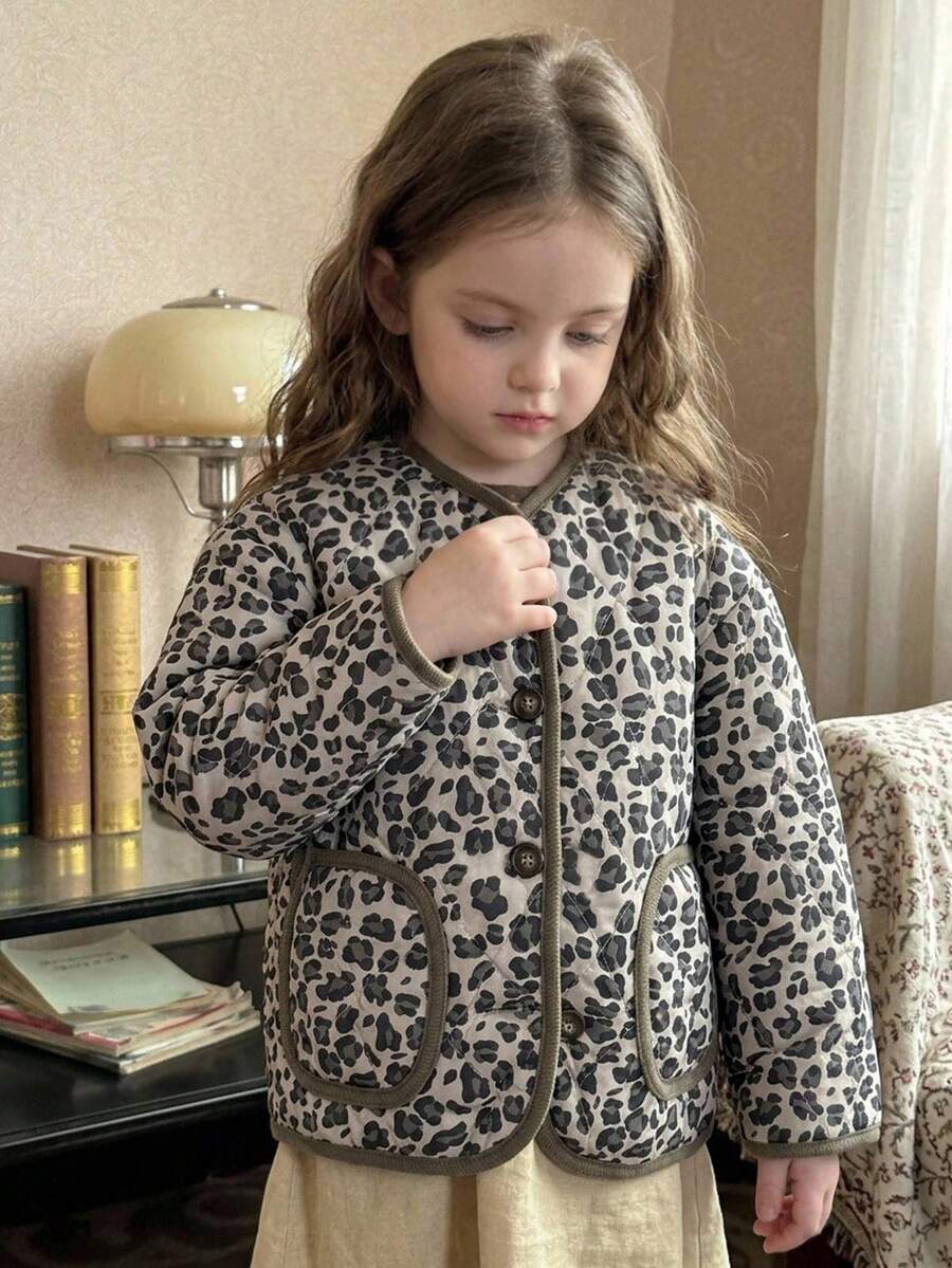 Dazy Kids Jaket Motif Leopard Modis Musim Dingin untuk Anak Perempuan - Coklat - View 1