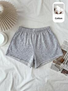 SHEIN Pantalones cortos casuales ajustados de punto de unicolor para niña preadolescente - Gris - Ver 2
