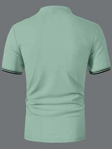 Manfinity Homme Camisa polo de mezclilla con rayas, bloques de color y medio cierre para hombre - verde menta - Ver 2