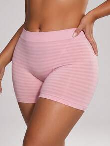 Barelissa 4pcs Women Plus Size Boyshorts High Waisted Stretch Anti Chafing Underwear Curve Striped Seamless Breathable Comfortable Brown Hot Pink Summer - Multicolor - View 3