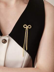 MOTF PREMIUM 18K GOLD-PLATED BOW CHAIN SHINY SIMPLE TEMPERAMENT BROOCH - Gold - View 3