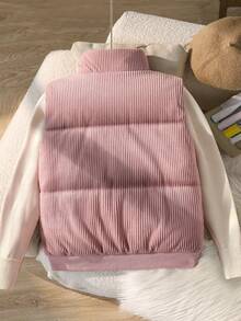 SHEIN 女童（大童）休閒百搭運動風立領短版絎縫加厚背心，秋冬款 - 彩色 - 查看 2