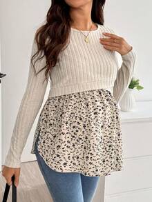 SHEIN Maternity Floral Patchwork Nursing Top Fall - Apricot - View 6