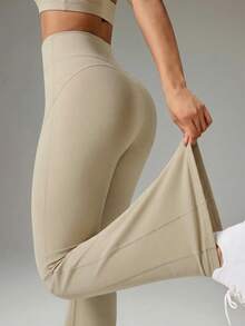 OutZeal Slim Fit High Waist Extra Long Floor Length Flare Leggings - Khaki - View 11