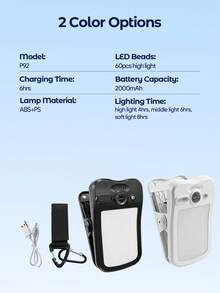 Teckwe LED夾式露營燈，可充電便攜式帳篷燈，附色溫顯示，防水磁吸工作燈，可調光夾式手電筒，適用露營、徒步、釣魚、緊急救援、汽車維修 - 可夾式 - 查看 6