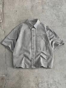 AXEPEAK Men's Plus Size Short Sleeve Top And Denim Shorts Set - Grey - View 4
