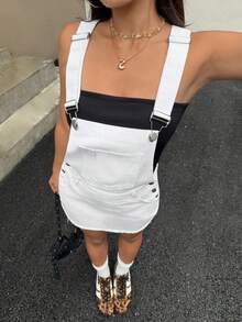 Rivivi Women's Street Fashion Pocket Button Distressed Denim Dress - White - View 8