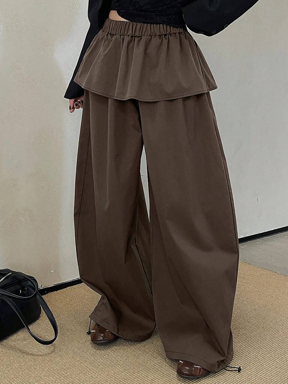 Women's Elastic Waist Skirt Patchwork Loose Long Pants Casual Trousers