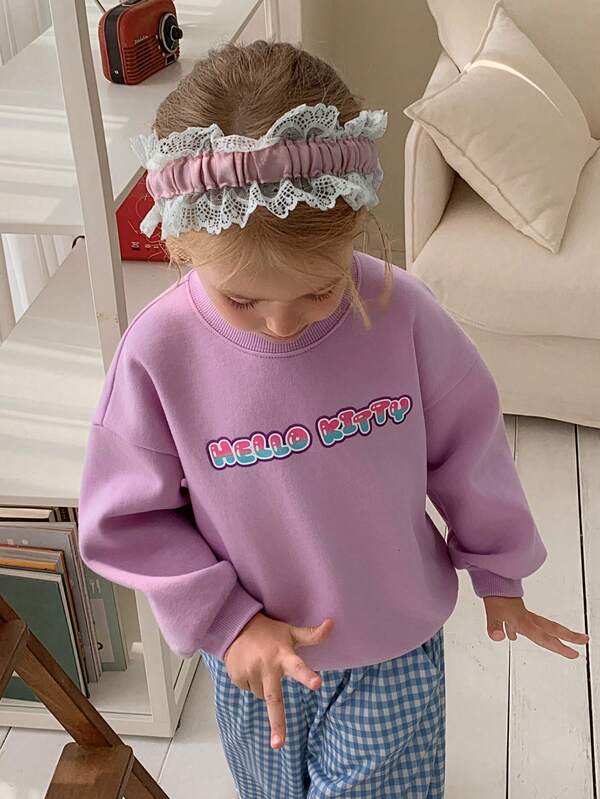 HELLO KITTY | DAZY Cute KT Cat Pattern Round Neck Long Sleeve Loose Fit Young Girls' Sweatshirt