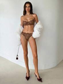 Aloruh 女款2件組蕾絲內衣套裝 - 咖啡棕 - 查看 6