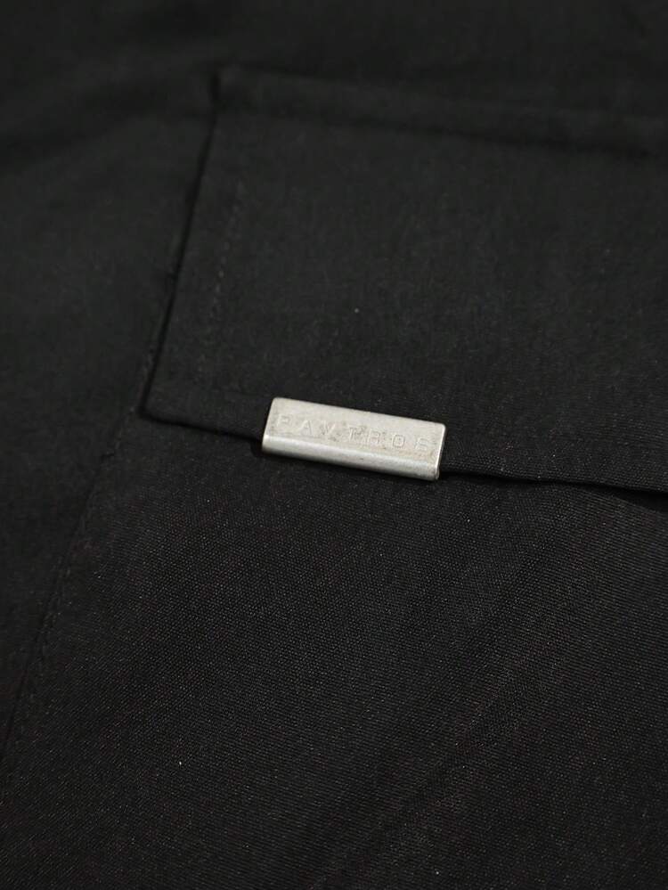 Camisa de trabajo negra de manga corta y corte holgado para hombre con doble bolsillo en el pecho PAVTROS - Negro - Añade 7