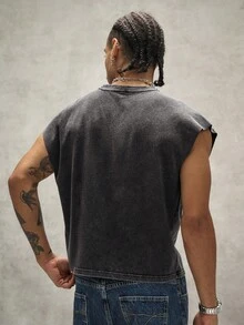 PAVTROS Men's Summer Casual Fashion Street Style Western Cowboy Vacation Style Rivet Decor Washed Loose Tank Top - Black - View 2