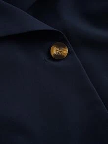 SHEIN MOD 卡其色翻領繫腰長款風衣，復古外套，冬季大衣，度假穿搭 - 藏蓝色 - 查看 4