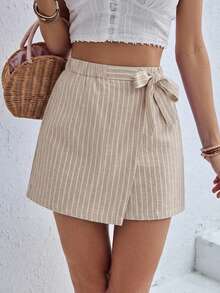 SHEIN Frenchy 女款休閒度假條紋裙褲，夏季街頭風，適合日常通勤、約會、派對、秋冬、婚禮、海灘、畢業季、優雅休閒、外出、Y2K、音樂節、假期、返校、沙灘裝 - 彩色 - 查看 4