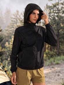 Exploreva Exploreva Women's Solid Color Long Sleeve Zipper Front Outdoor Casual Jacket - Black - View 5