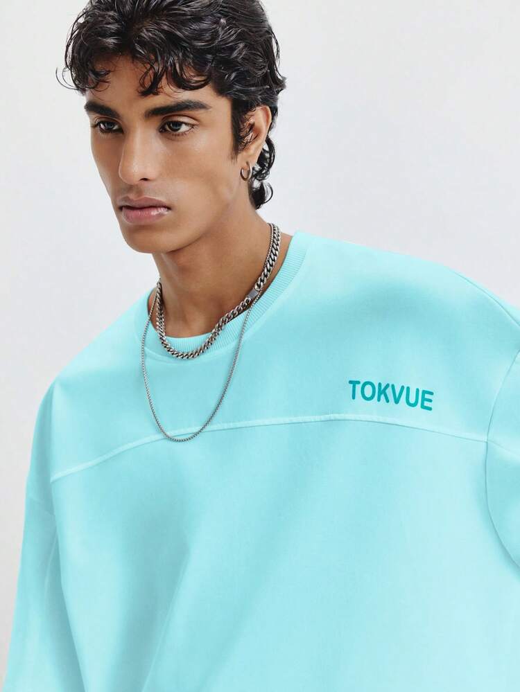 TOKVUE Men's Casual Loose Knit Patchwork Short Sleeve T-Shirt, Summer Style, Suitable For Street Fashion Wear. - Blue - View 6