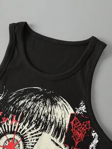 ROMWE MEN Goth 男士夏季時尚卡通印花背心 - 黑色 - 查看 7