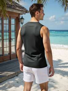 ZELFYO Men's Vacation Letter Print Surf Tank Top - Grey - View 2