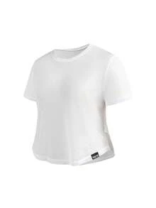 SHEIN Cheerettes Women's Plus Size Simple Versatile Crew Neck Short Sleeve Sports T-Shirt White Breathable Moisture Wicking Sheer Athletic For Gym Running Camise - White - View 9