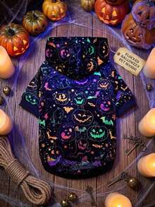PETSIN 1pc Halloween Bat & Pumpkin Glow-In-The-Dark Hooded Sweatshirt - Multicolor - View 2