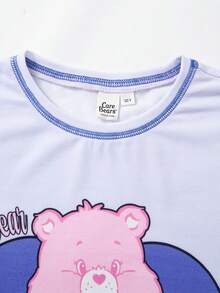 SHEIN X Care Bears Bộ áo thun cổ tròn tay ngắn và quần short cho bé gái tuổi teen - Màu tím - Xem 3