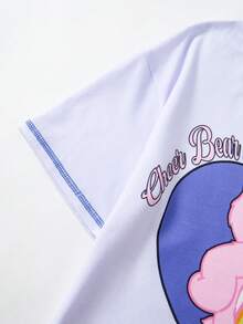 SHEIN X Care Bears Bộ áo thun cổ tròn tay ngắn và quần short cho bé gái tuổi teen - Màu tím - Xem 5