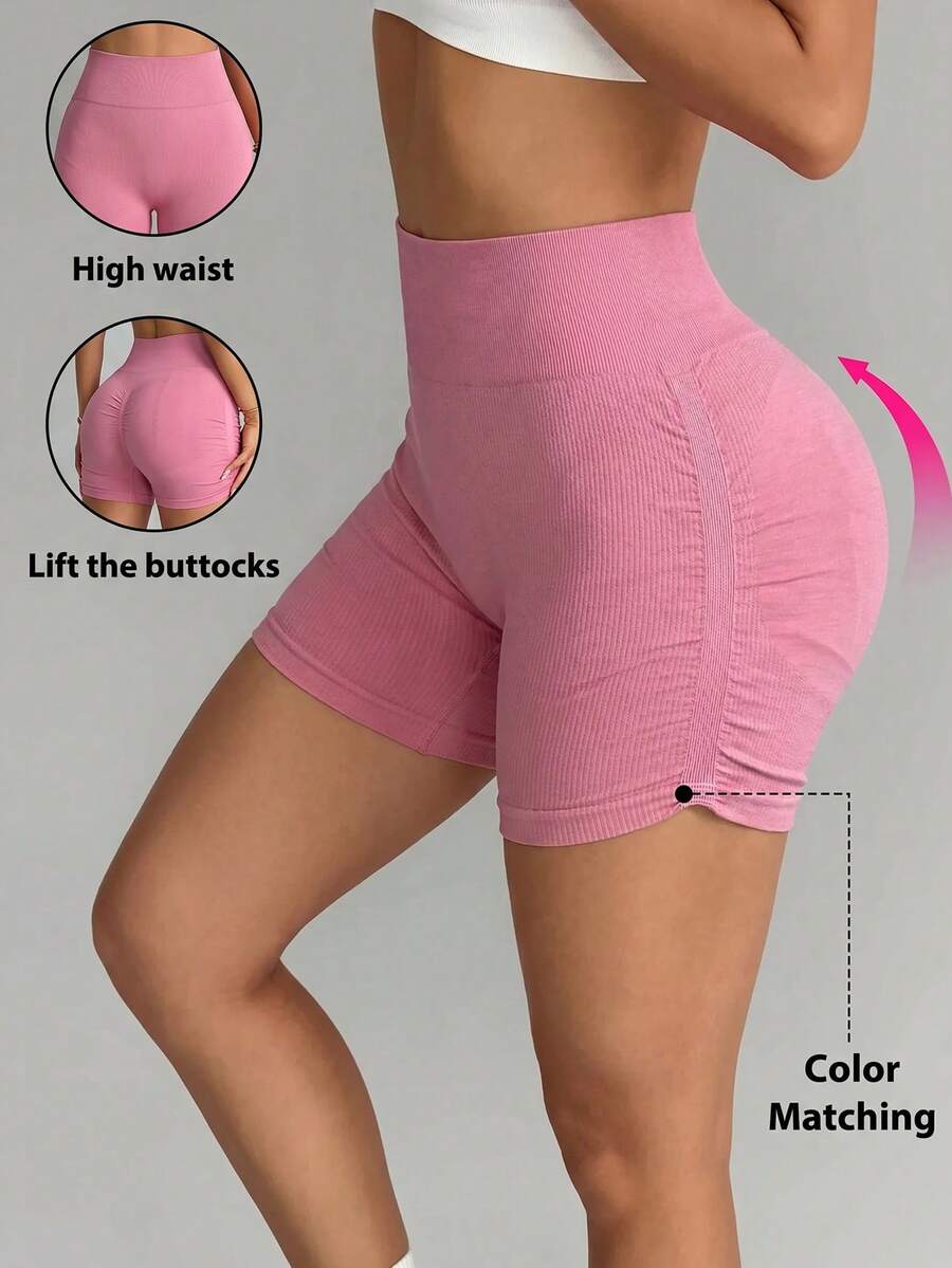 Sovereign Charm Women's Pink Seamless Yoga & Sports Shorts - Pink - View 1