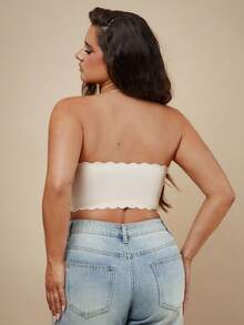 SHEIN BAE CURVE 大码纯色抹胸文胸 - 杏色 - 查看 2