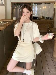 DAZY Women's Soft & Gentle Fashion Top + Skorts 2 Pieces Set, Summer Lounge Sets For Women School - Apricot - View 3