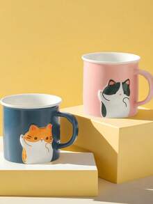 Cute Cat Ceramic Mugs, Couple Style, High-Appearance Water Cups, Gifts For Girls, Cartoon Creative Breakfast Cups - Multicolor - View 6