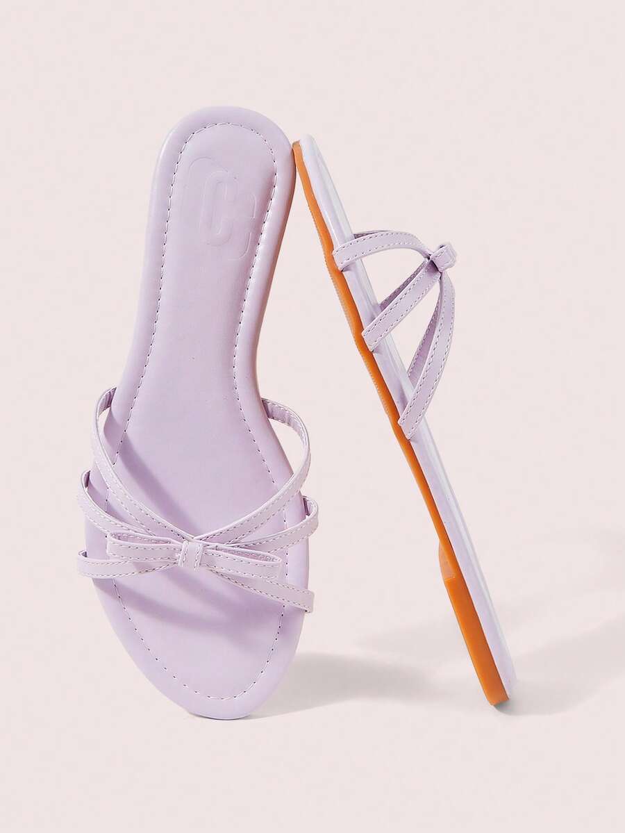 CUCCOO DOLLMOD Ladies Light Purple Comfortable Flat Bottom Sandals, Sweet Style Bow Decoration - Light purple - View 1