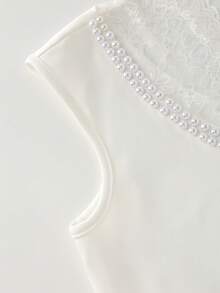 SHEIN Lunessa 女款對比色蕾絲短袖優雅中長洋裝 - 白色 - 查看 5