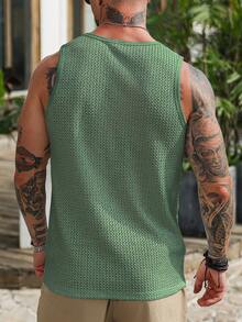 VENTUSAIL Men's Solid Color Round Neck Casual Everyday Perforated Jacquard Tank Top, Spring/Summer Holiday - Army Green - View 2