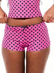 SUMWON WOMEN Polka Dot Cami And Shorts Sleep Set With Bow Detail Satin Finish Cozy Loungewear Pajama Set - Pink - View 4