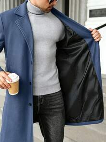 Manfinity Homme Plus Size Men's Solid Color Business Button Long Sleeve Pocket Overcoat - Dusty Blue - View 5