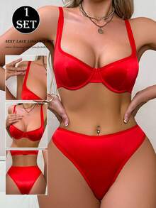 SHEIN Set de 2 sostenes cómodos con aros para mujer de color liso - Rojo - Ver 3