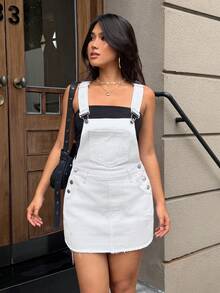 Rivivi Women's Street Fashion Pocket Button Distressed Denim Dress - White - View 7