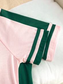 SHEIN 女童夏季對比色插肩短袖套裝，櫻桃蝴蝶結休閒兩件式穿搭，適合日常穿著與戶外活動 - 彩色 - 查看 7