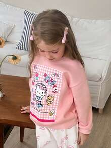 HELLO KITTY | DAZY Cute Round Neck KT Cat Pattern Thermal Lined Loose Long Sleeve Autumn/Winter Sweatshirt For Young Girls - Pink - View 7