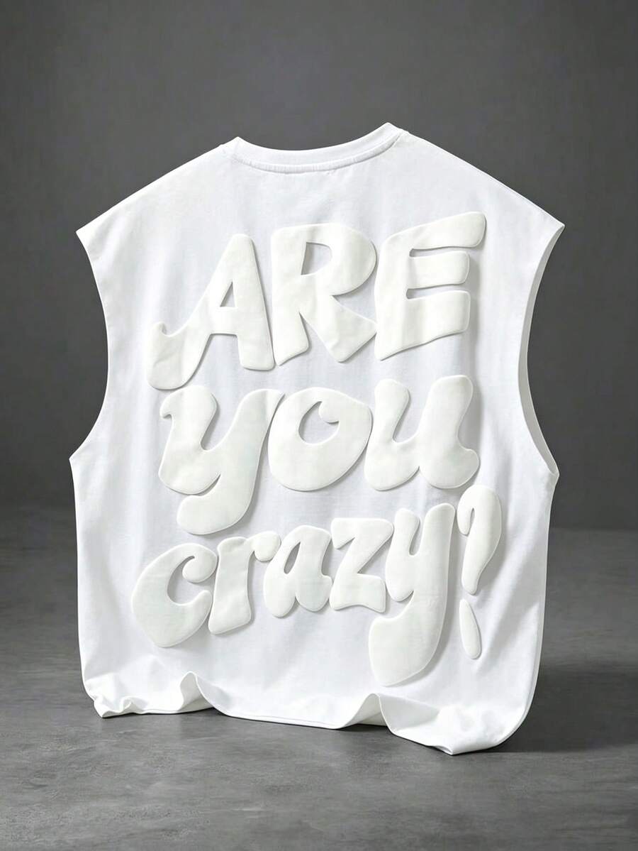 Manfinity Roghcode Camiseta sin mangas casual de verano para hombre con letras en relieve - Blanco - Ver 1