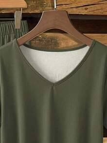 EMERY ROSE Green Tie V-Neck Blouse And Pants 2 Pieces Set Plus Size - Multicolor - View 3