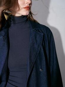 MOTF PREMIUM WOMEN'S AUTUMN DOUBLE BREASTED PLACKET BELTED DENIM COAT - Navy Blue - View 2